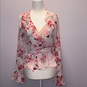 NWT If By Sea Los Angeles Anthropologie Floral Ruffle Wrap Blouse Top Shirt